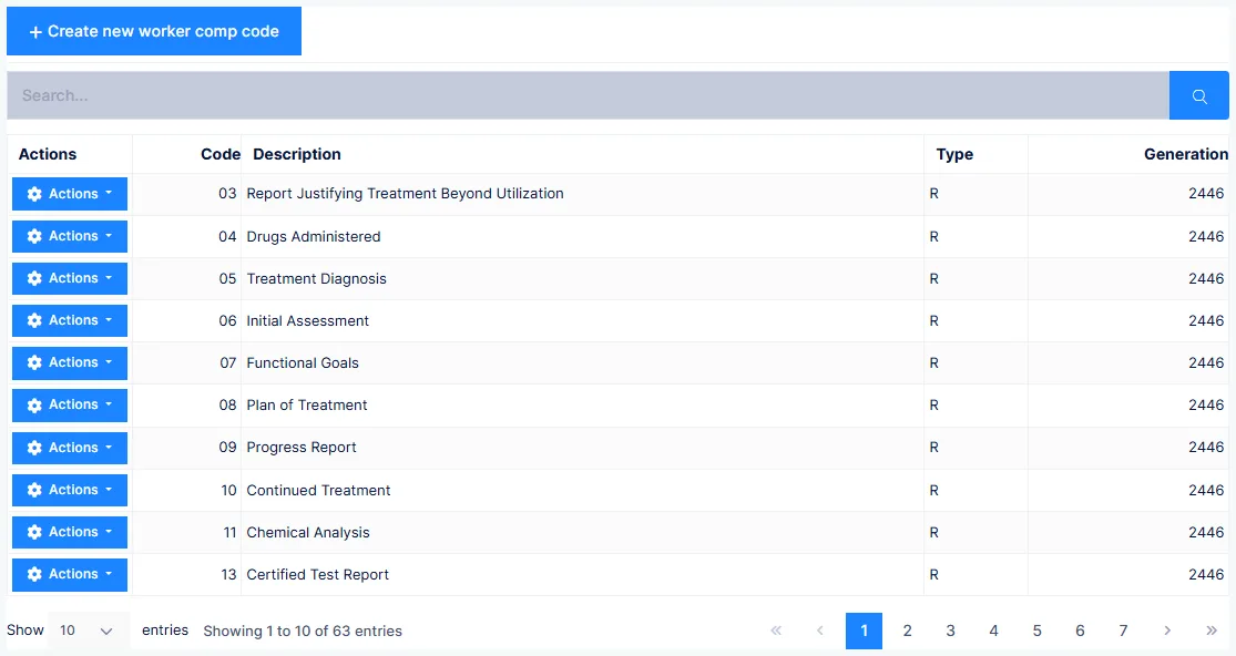 The Worker Comp Code catalog