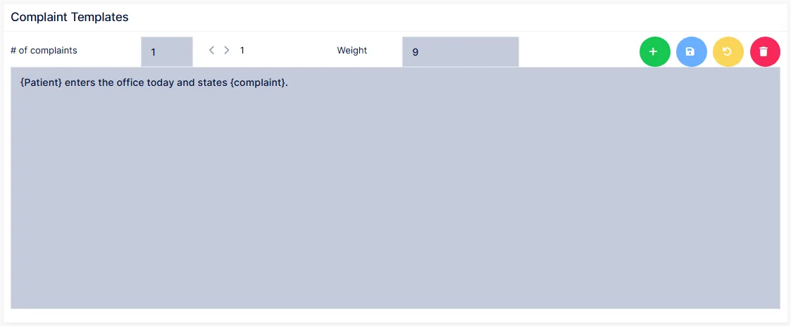 Complaint Templates, with the number of complaints selector and the lead-in sentence