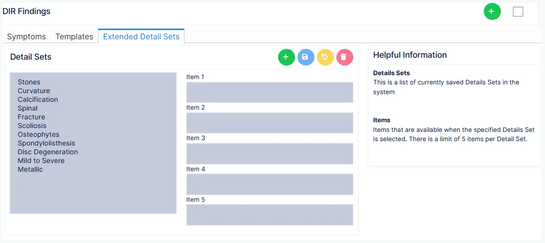 DIR Findings: the Extended Detail Sets tab