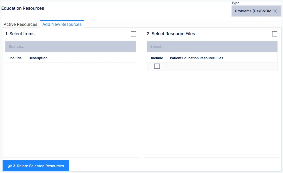 Education Resources: the Add New Resources tab