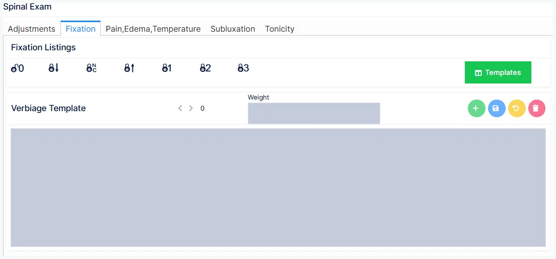 Spinal Exam customization: the Fixation tab