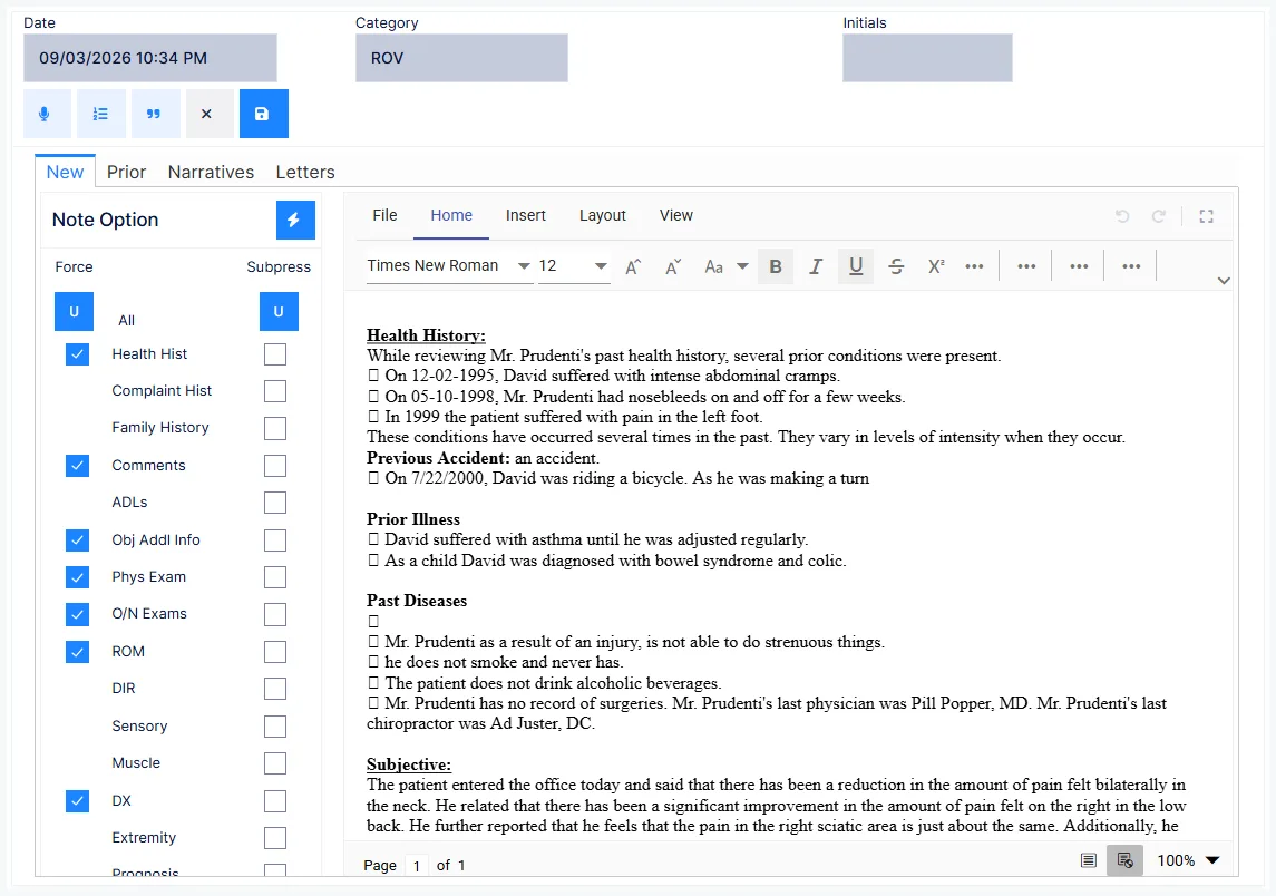 Generate: the New tab, with the sections that will go into the note