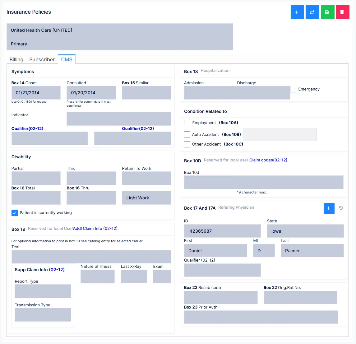 Patient Policies: the CMS tab
